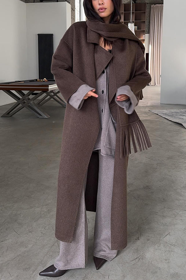 Classic Lapel Neck Includes Scarf Long Coat