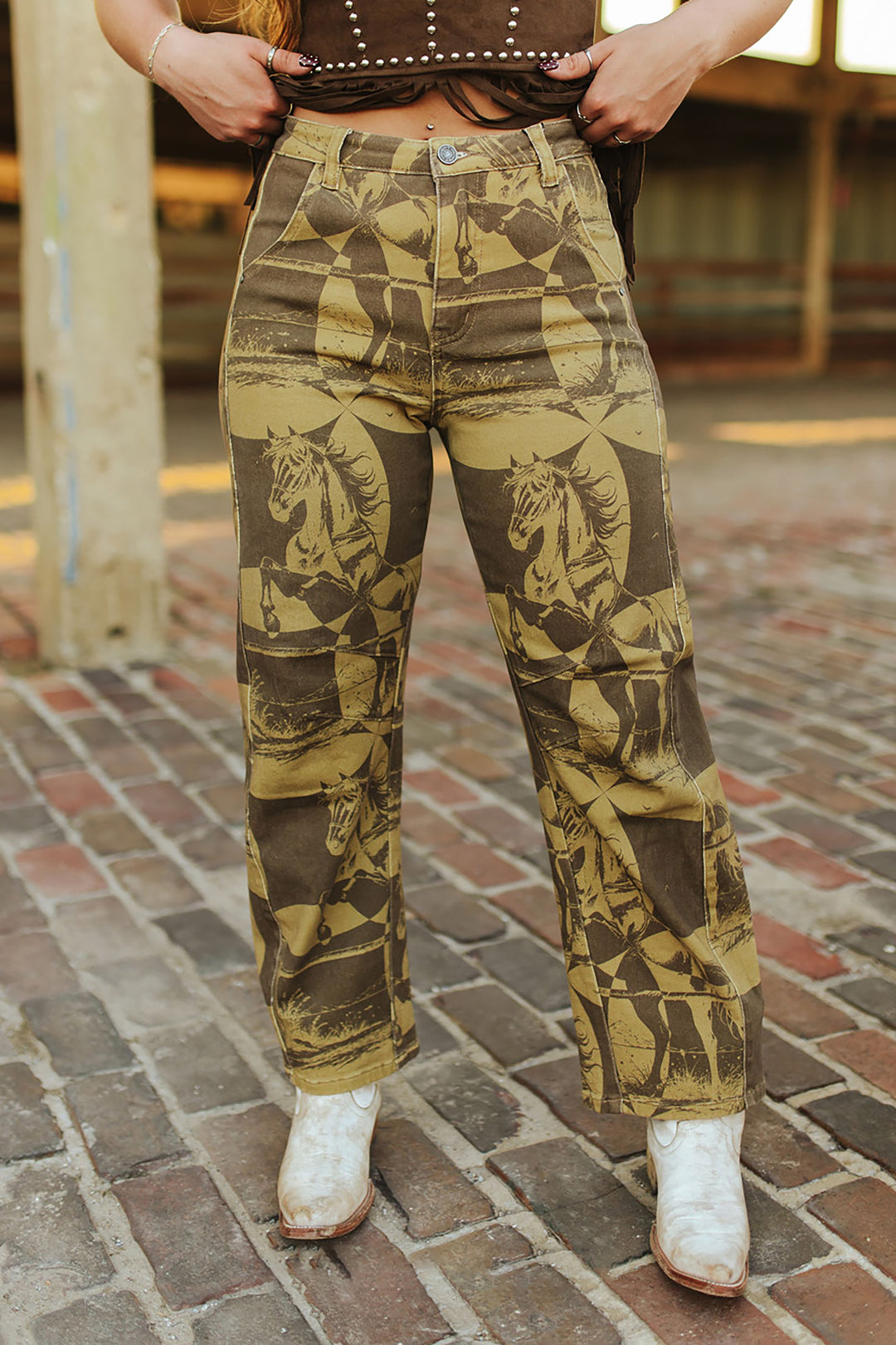 Vintage Animal Print High Rise Straight Pants