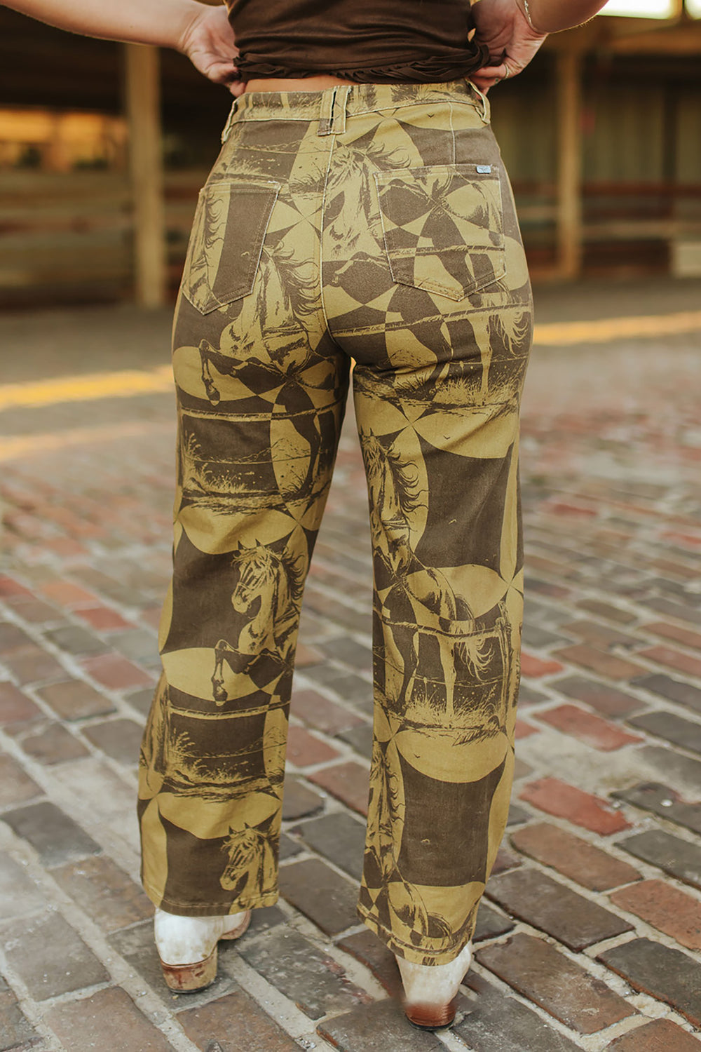 Vintage Animal Print High Rise Straight Pants