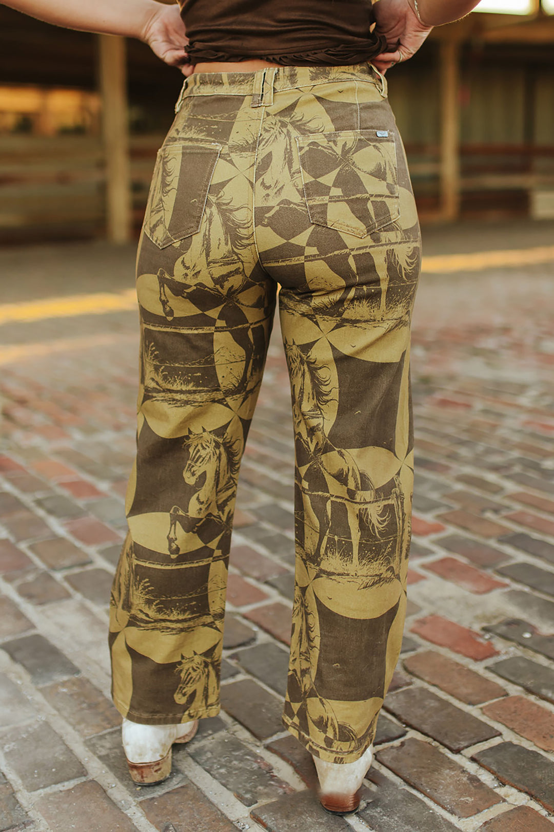 Vintage Animal Print High Rise Straight Pants