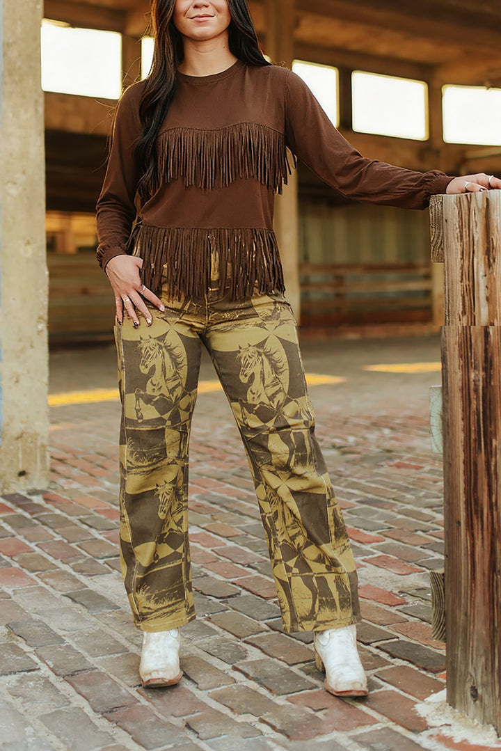 Vintage Animal Print High Rise Straight Pants