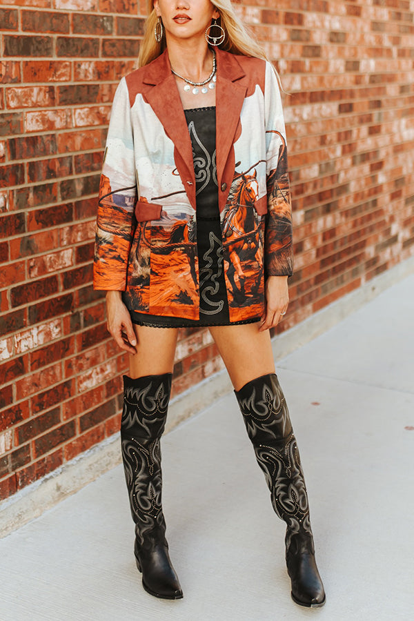 Stylish Lapel Neck Figure Graphic Jacket