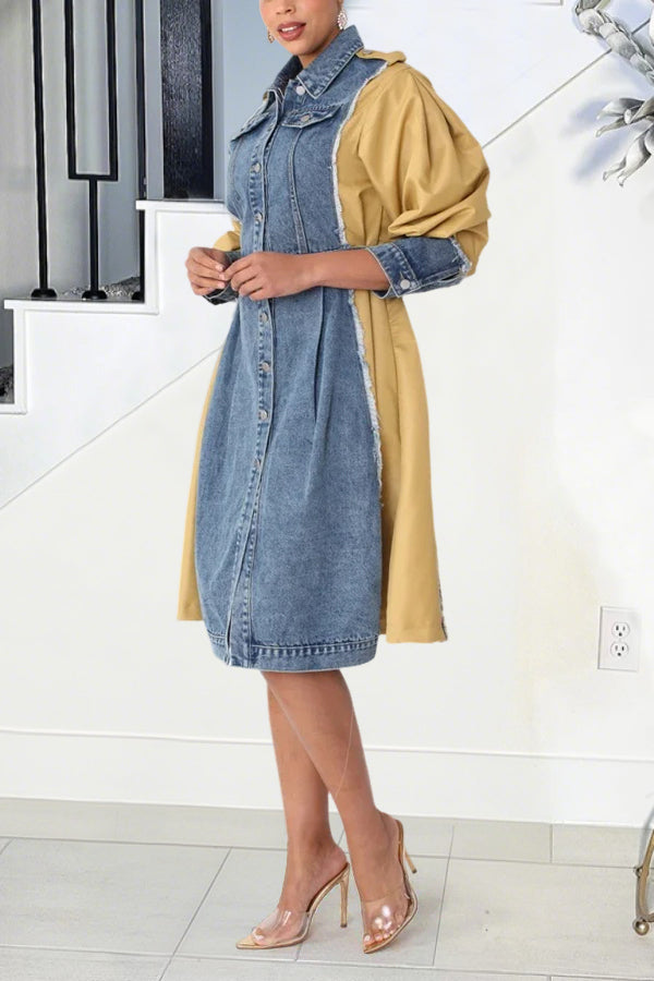 Stylish Contrast Raw Edge Denim Mini Dress