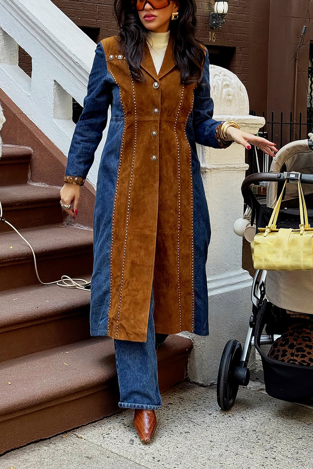 Vintage Rivet Colorblock Lapel Denim Coat