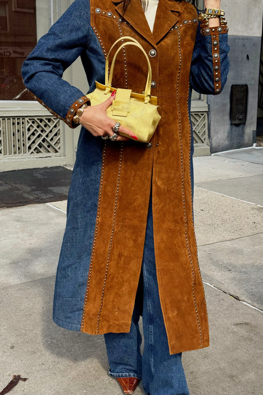 Vintage Rivet Colorblock Lapel Denim Coat