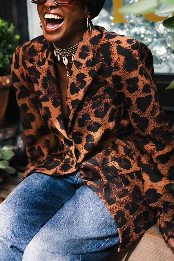 Stylish Leopard Print Faux Pocket Blazer*