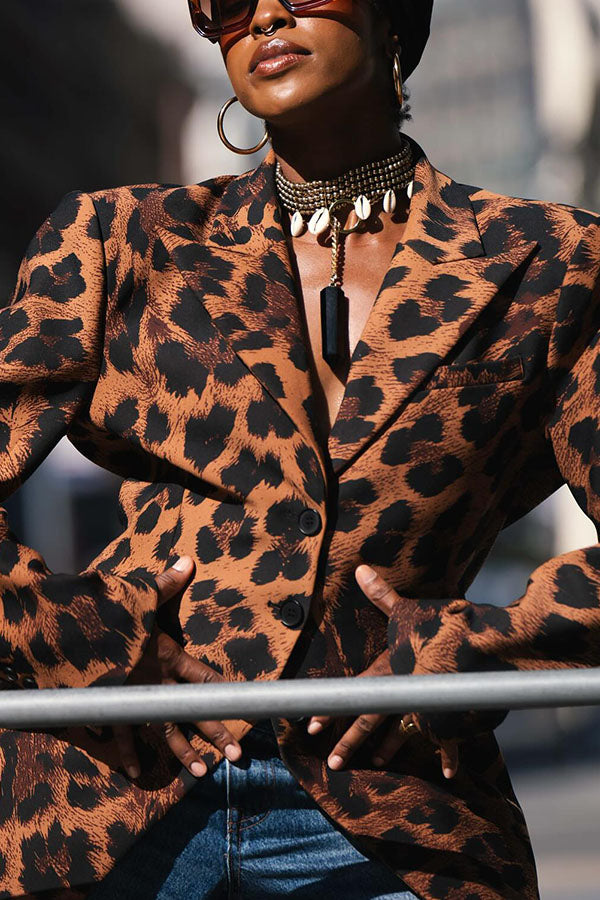 Stylish Leopard Print Faux Pocket Blazer*