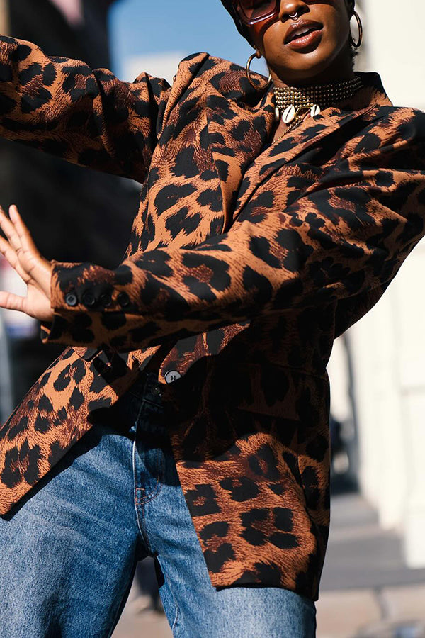Stylish Leopard Print Faux Pocket Blazer*