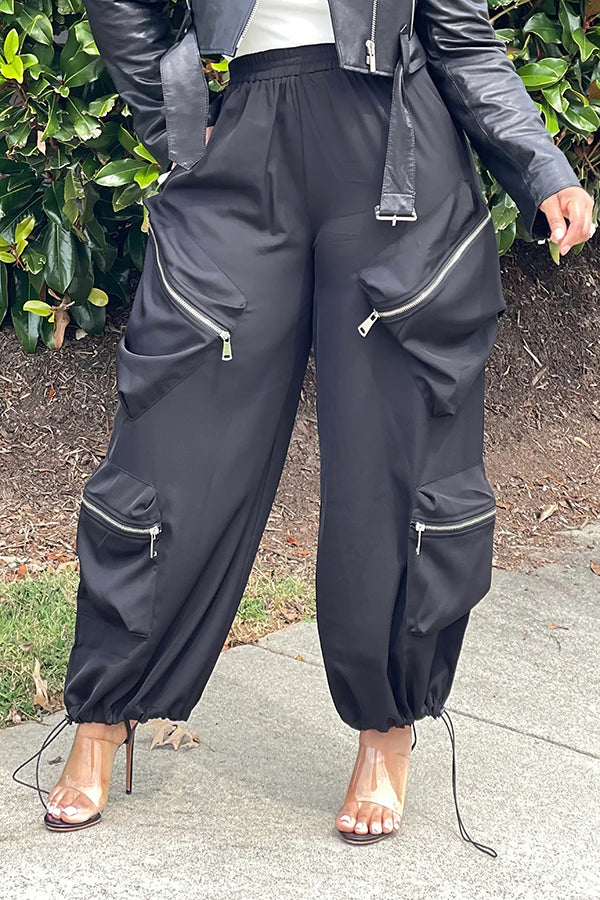 Oversized Symmetrical Pocket Drawstring Jogging Pants