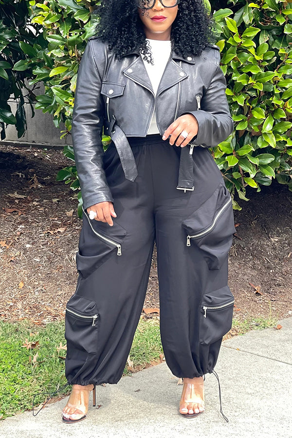Oversized Symmetrical Pocket Drawstring Jogging Pants