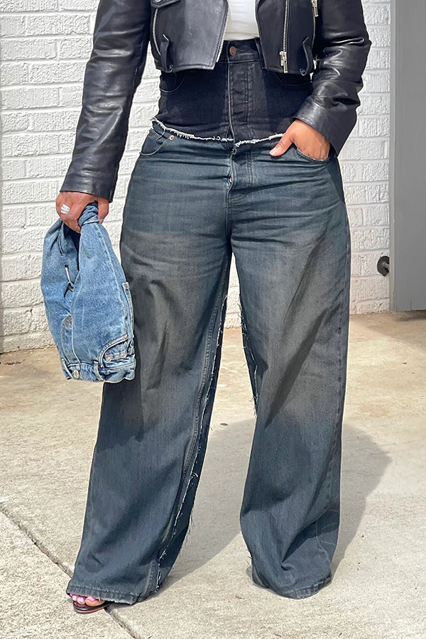 Baggy Patchwork High Rise Wide Leg Jeans
