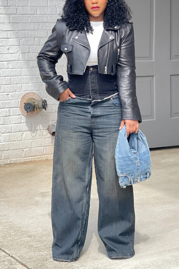 Baggy Patchwork High Rise Wide Leg Jeans