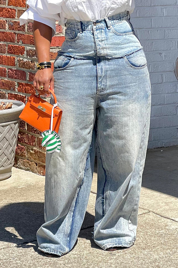Baggy Patchwork High Rise Wide Leg Jeans