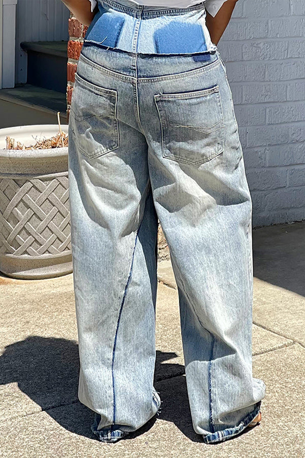 Baggy Patchwork High Rise Wide Leg Jeans