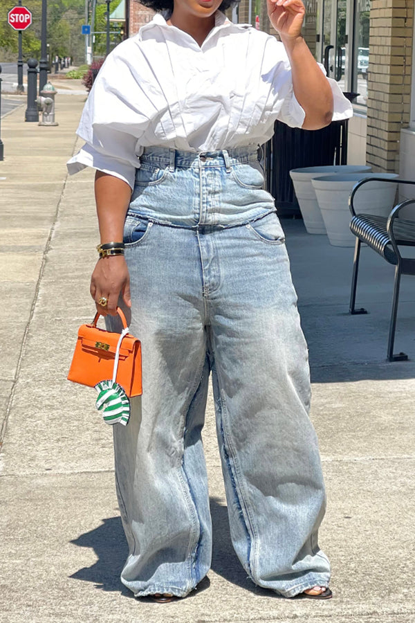 Baggy Patchwork High Rise Wide Leg Jeans