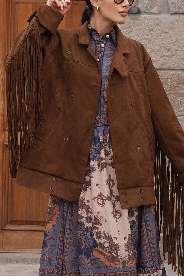 Western Style Double Breasted Tassel Sleeve Jacket