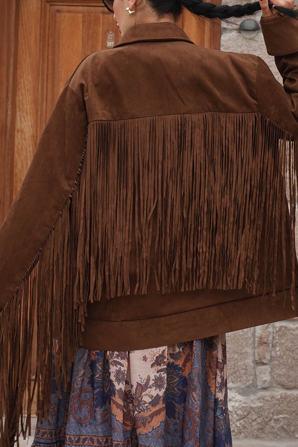 Western Style Double Breasted Tassel Sleeve Jacket