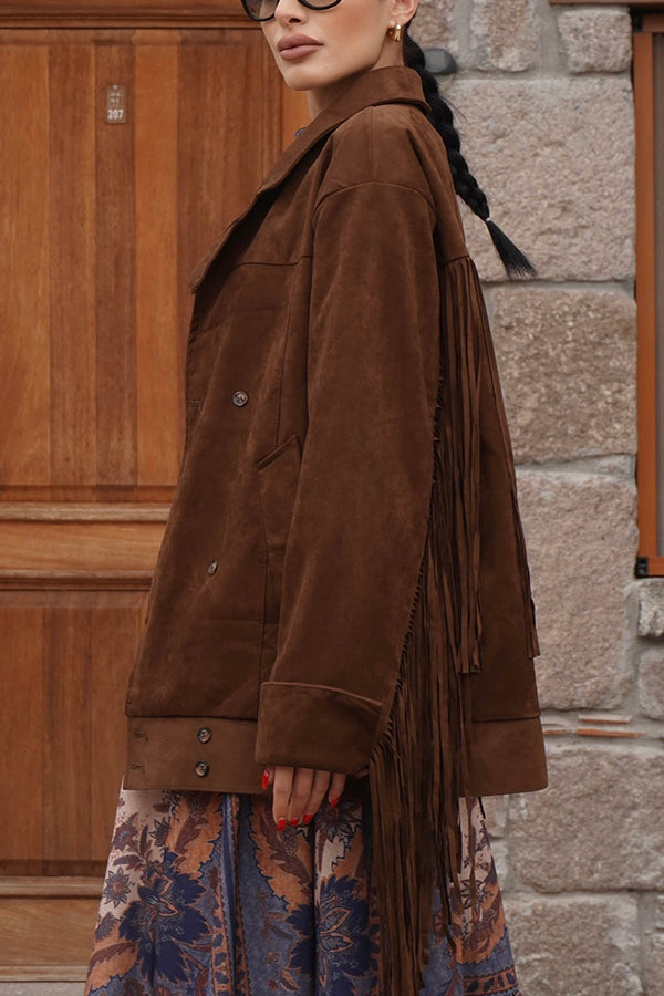 Western Style Double Breasted Tassel Sleeve Jacket