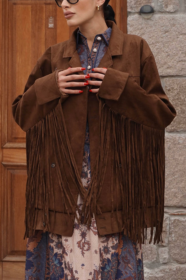 Western Style Double Breasted Tassel Sleeve Jacket