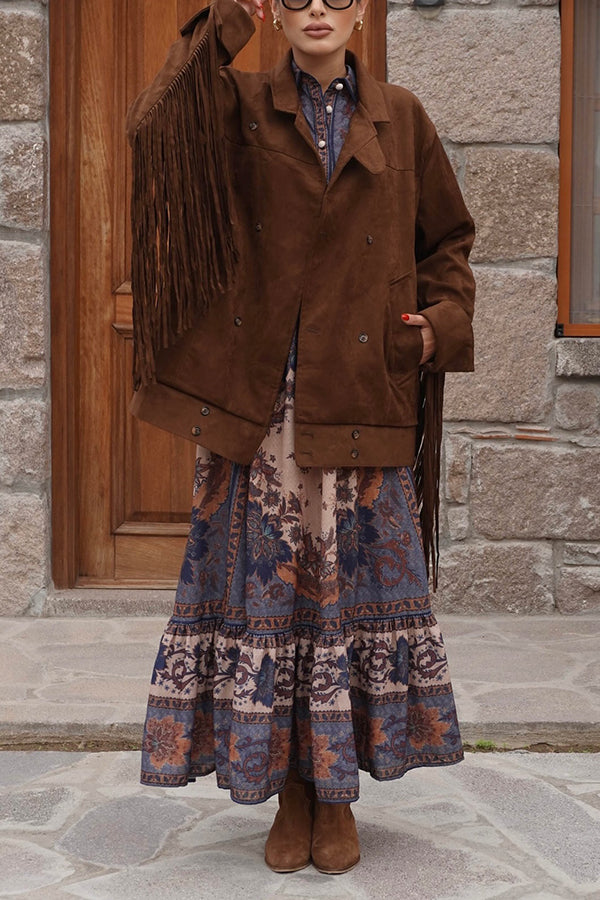 Western Style Double Breasted Tassel Sleeve Jacket
