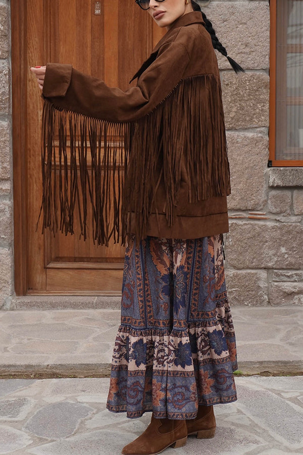 Western Style Double Breasted Tassel Sleeve Jacket