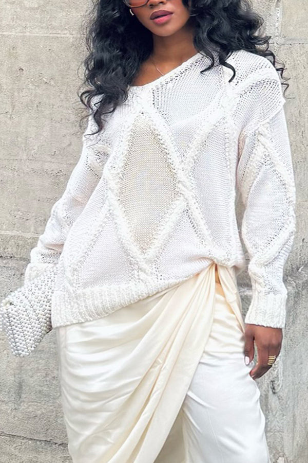 Simple Slant Collar Cable Detail Sweater