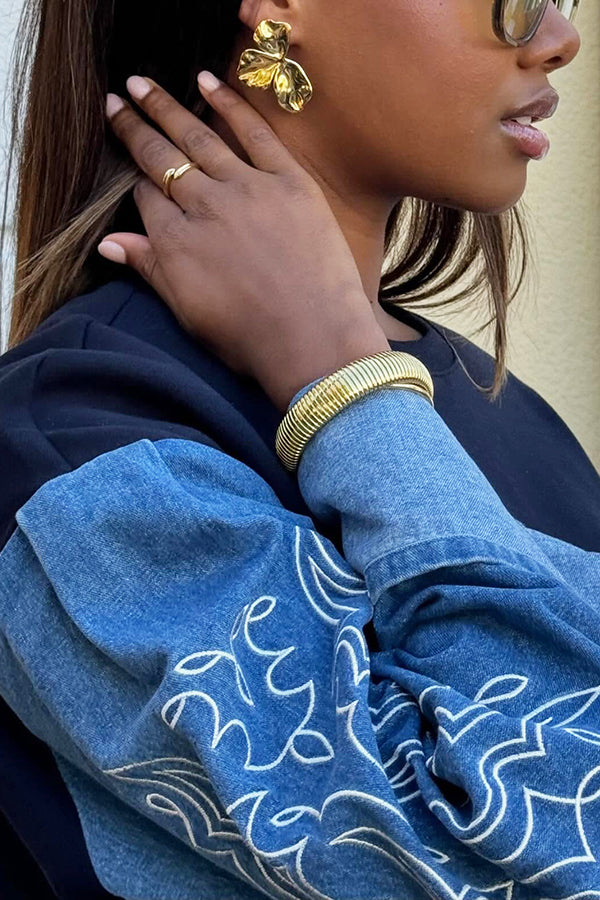 Chic Floral Embroidered Denim Patchwork Sweatshirt