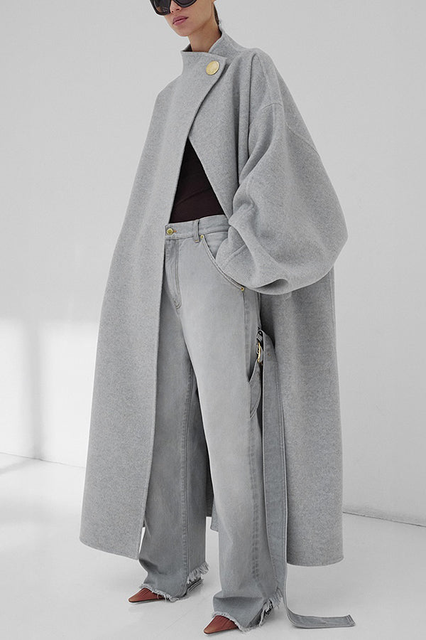 Oversized Mandarin Collar Dropped Shoulder Wide Sleeve Overcoat