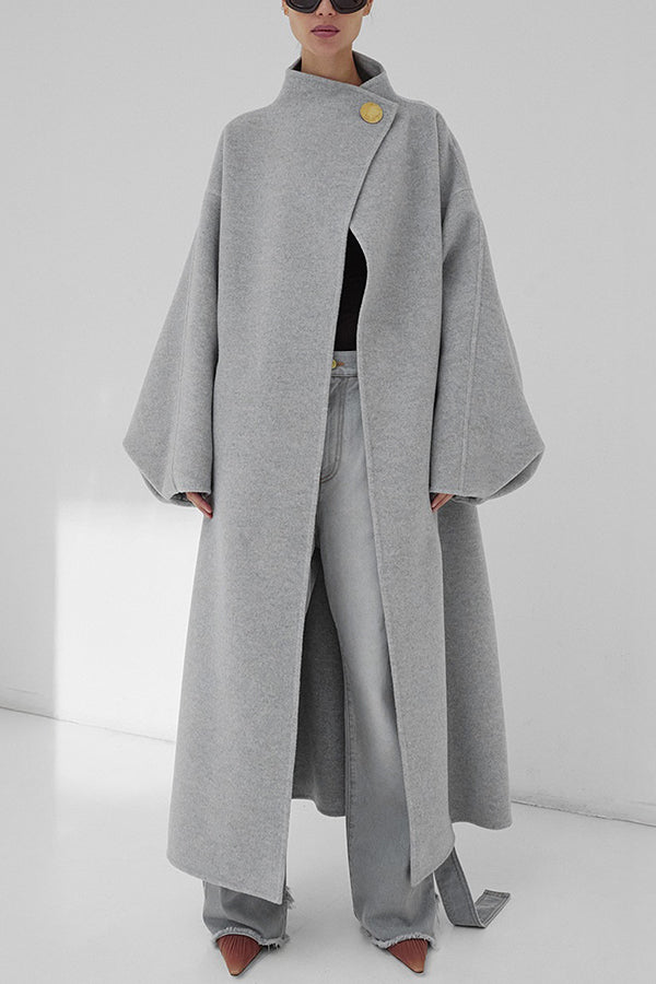 Oversized Mandarin Collar Dropped Shoulder Wide Sleeve Overcoat