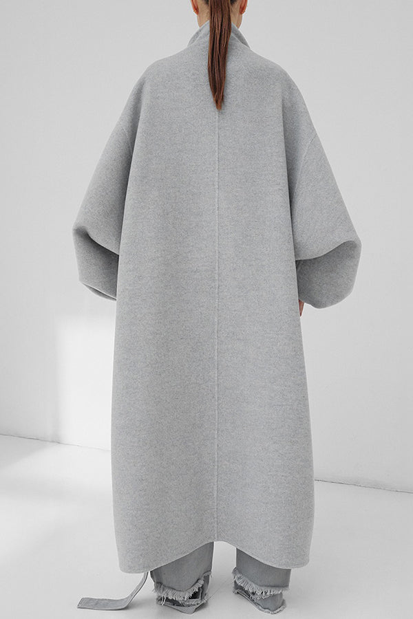 Oversized Mandarin Collar Dropped Shoulder Wide Sleeve Overcoat