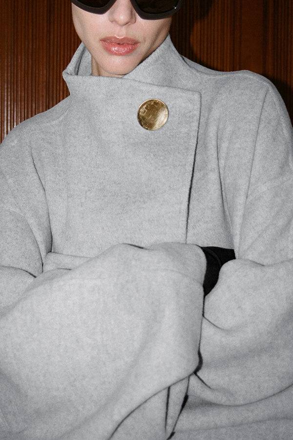 Oversized Mandarin Collar Dropped Shoulder Wide Sleeve Overcoat