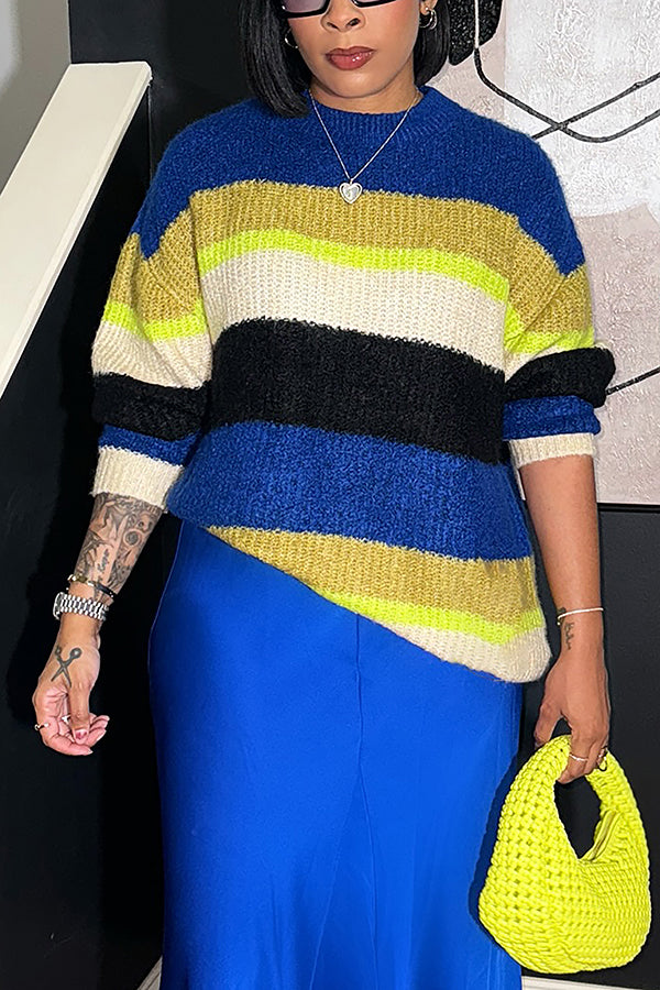 Casual Multicolor Striped Long Sleeved Sweater