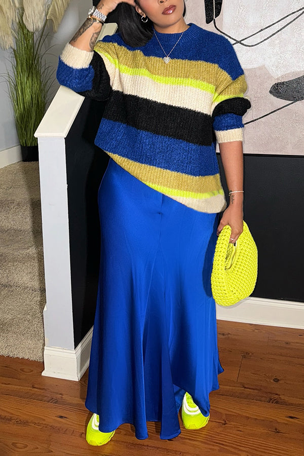 Casual Multicolor Striped Long Sleeved Sweater