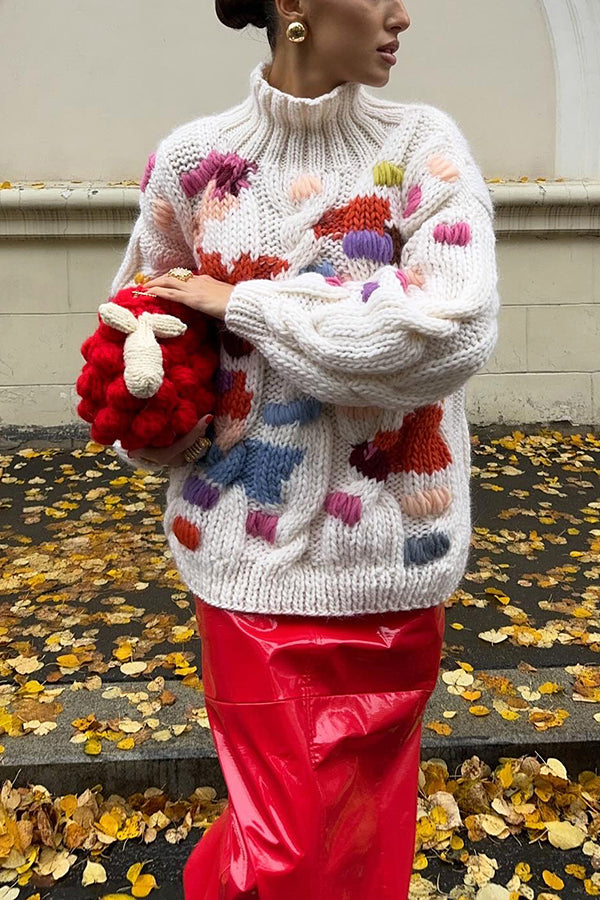 Fashionable Turtleneck Color Block Sweater