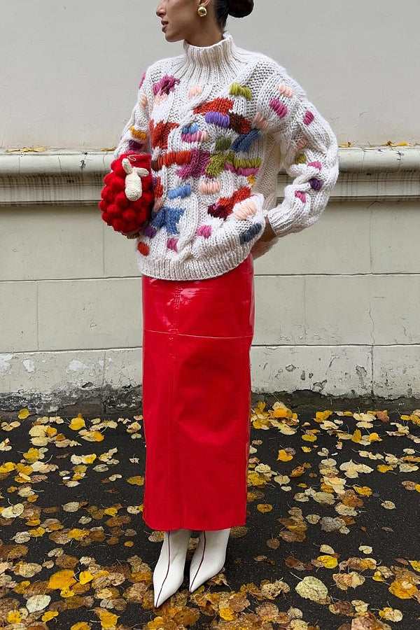 Fashionable Turtleneck Color Block Sweater