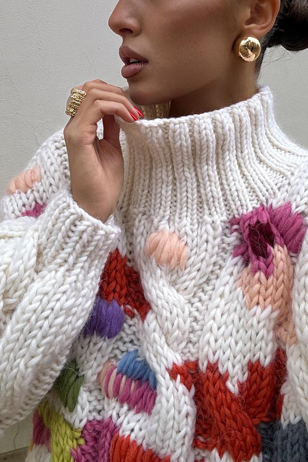 Fashionable Turtleneck Color Block Sweater