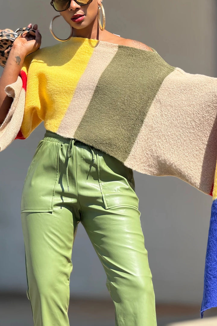 Fashionable Multi Color Asymmetrical Slant Collar Sweater