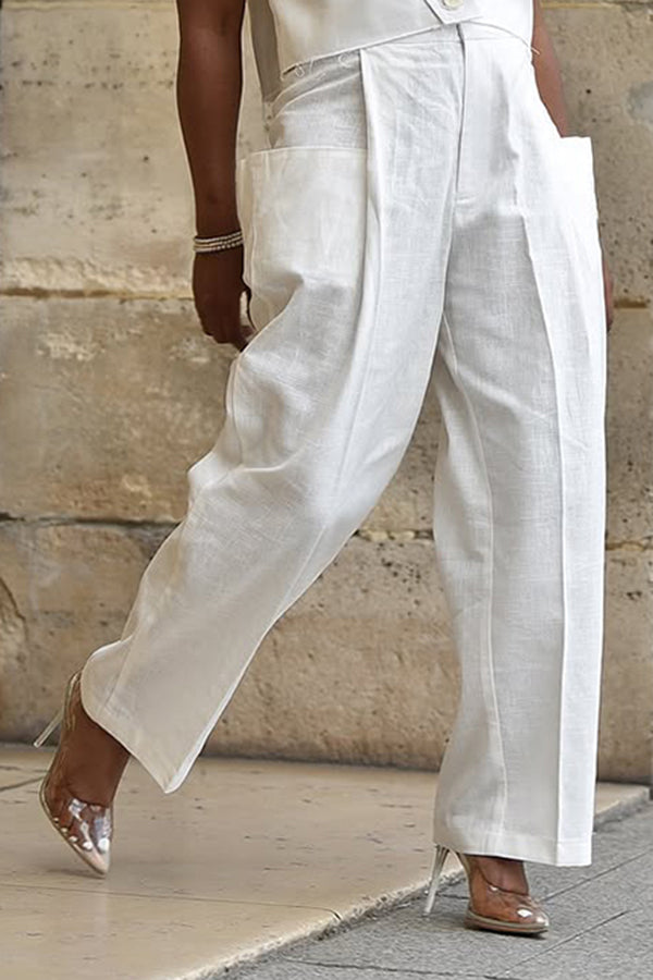Classic Solid High Waist Pleated Pants