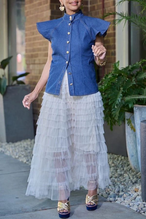 Classic Flutter Sleeve Denim Top