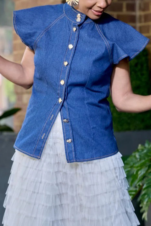 Classic Flutter Sleeve Denim Top