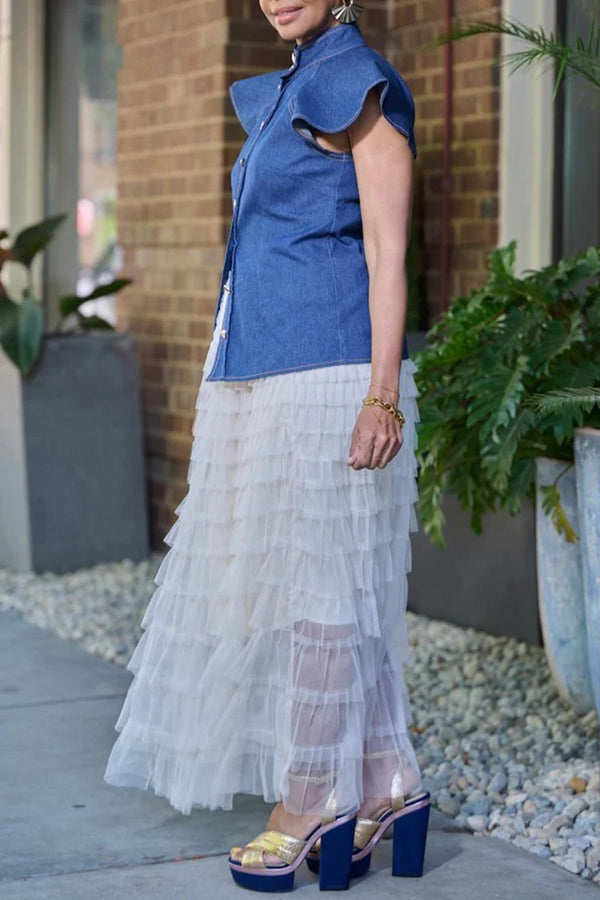 Classic Flutter Sleeve Denim Top