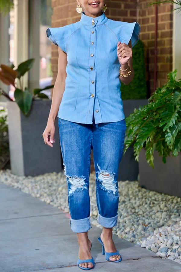 Classic Flutter Sleeve Denim Top