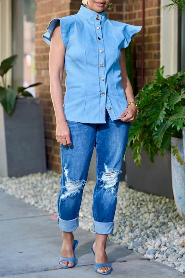 Classic Flutter Sleeve Denim Top
