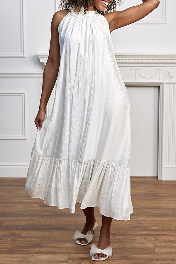Vacation Halterneck Ruffle Hem Dress