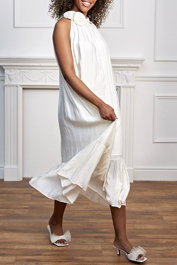 Vacation Halterneck Ruffle Hem Dress