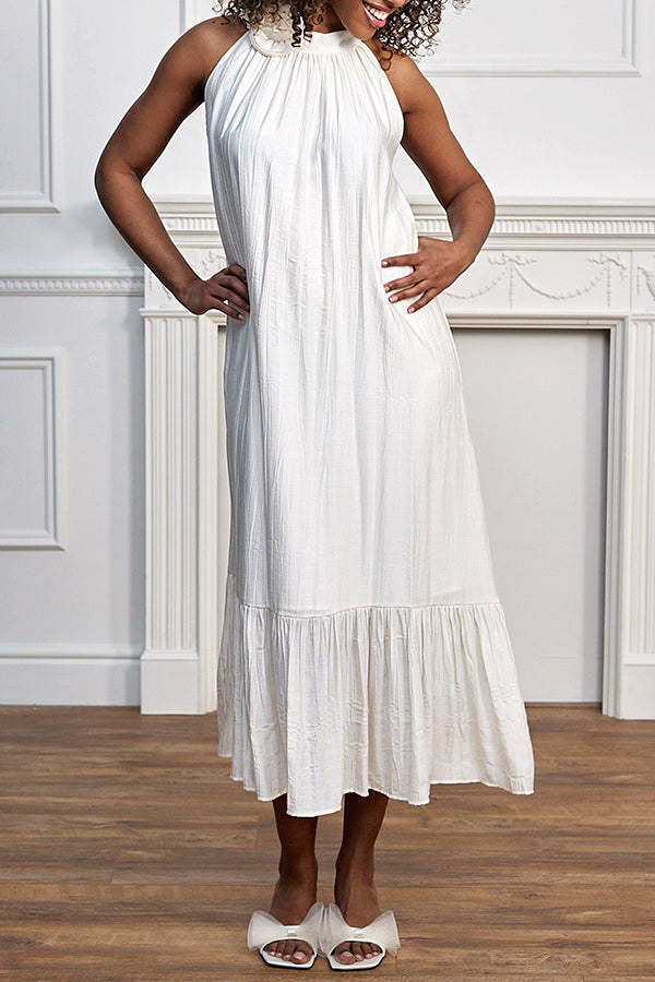 Vacation Halterneck Ruffle Hem Dress
