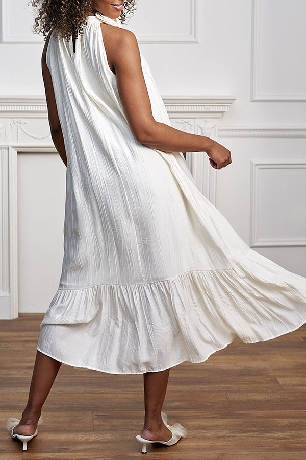 Vacation Halterneck Ruffle Hem Dress