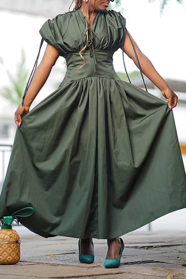 Chic Lace Up Ruffle Hem Dress