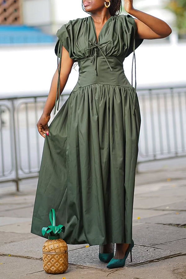 Chic Lace Up Ruffle Hem Dress