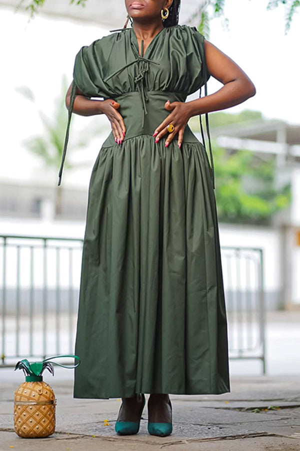 Chic Lace Up Ruffle Hem Dress
